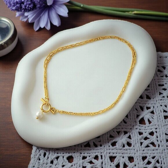 🆕️Dainty Pearl Pendant Necklace & Bracelet Set 18K Gold Plated Stainless Steel - Picture 11 of 11